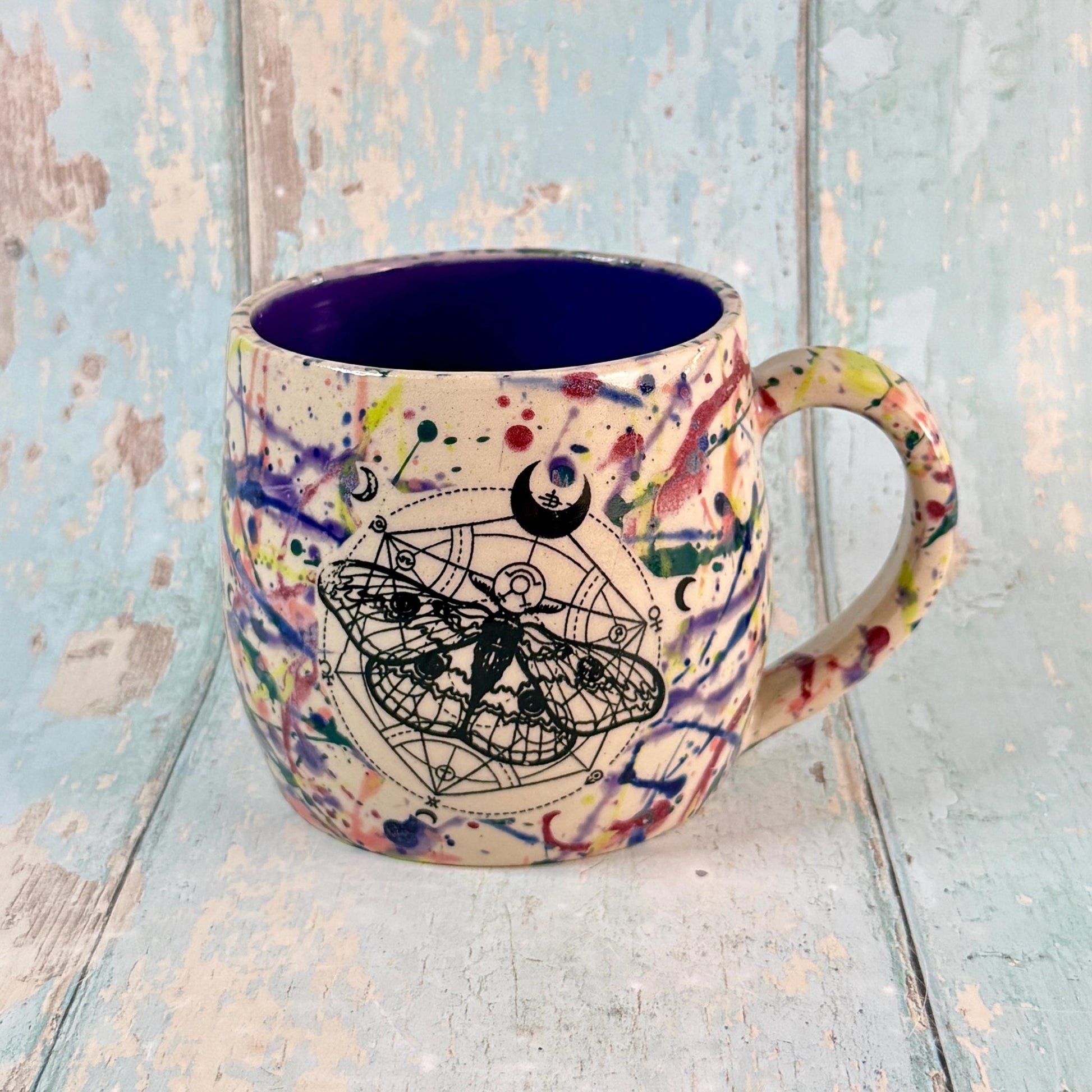 Dark Purple Moth Mug, Handmade Ceramic Cup - FJD Ceramics