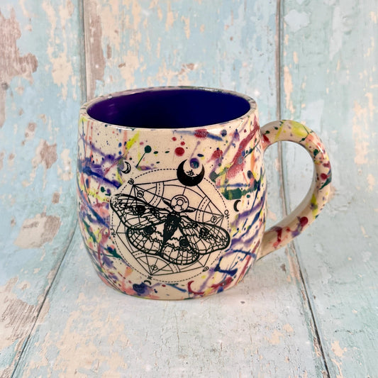 Dark Purple Moth Mug, Handmade Ceramic Cup - FJD Ceramics
