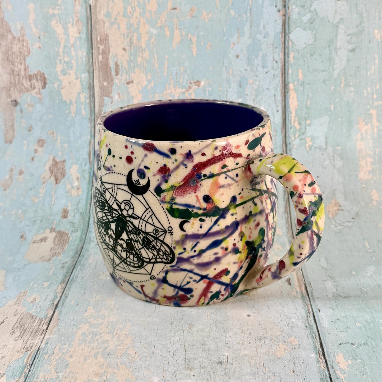 Dark Purple Moth Mug, Handmade Ceramic Cup - FJD Ceramics