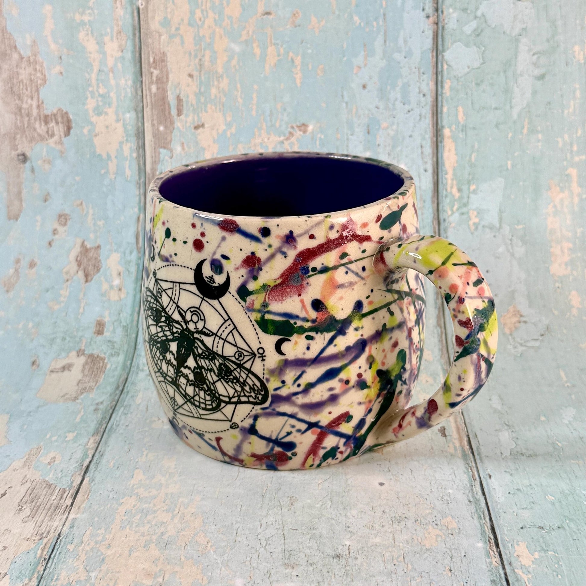 Dark Purple Moth Mug, Handmade Ceramic Cup - FJD Ceramics