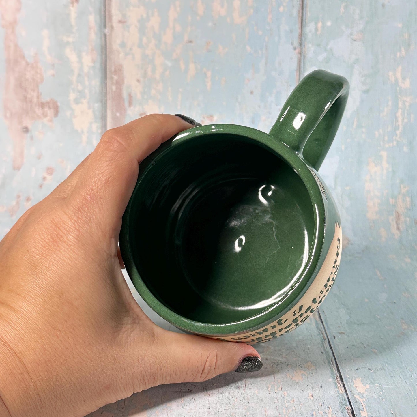 Green Christmas Hippo Mug, Handmade Ceramic Cup