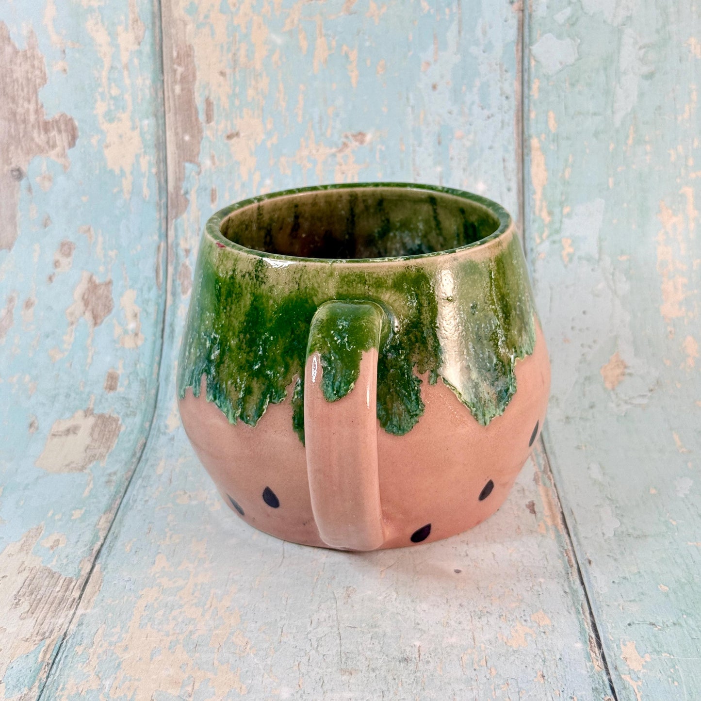 Ceramic Watermelon Mug, Large Pink and Green Cup