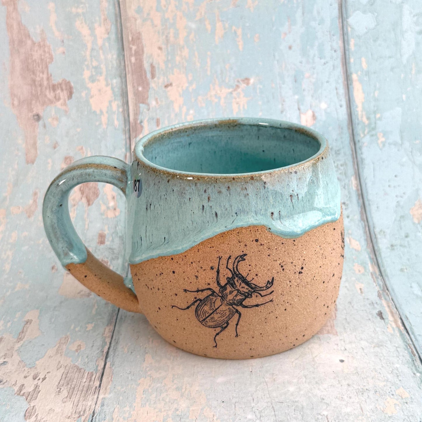 Turquoise Beetle Mug, Large Ceramic Cup