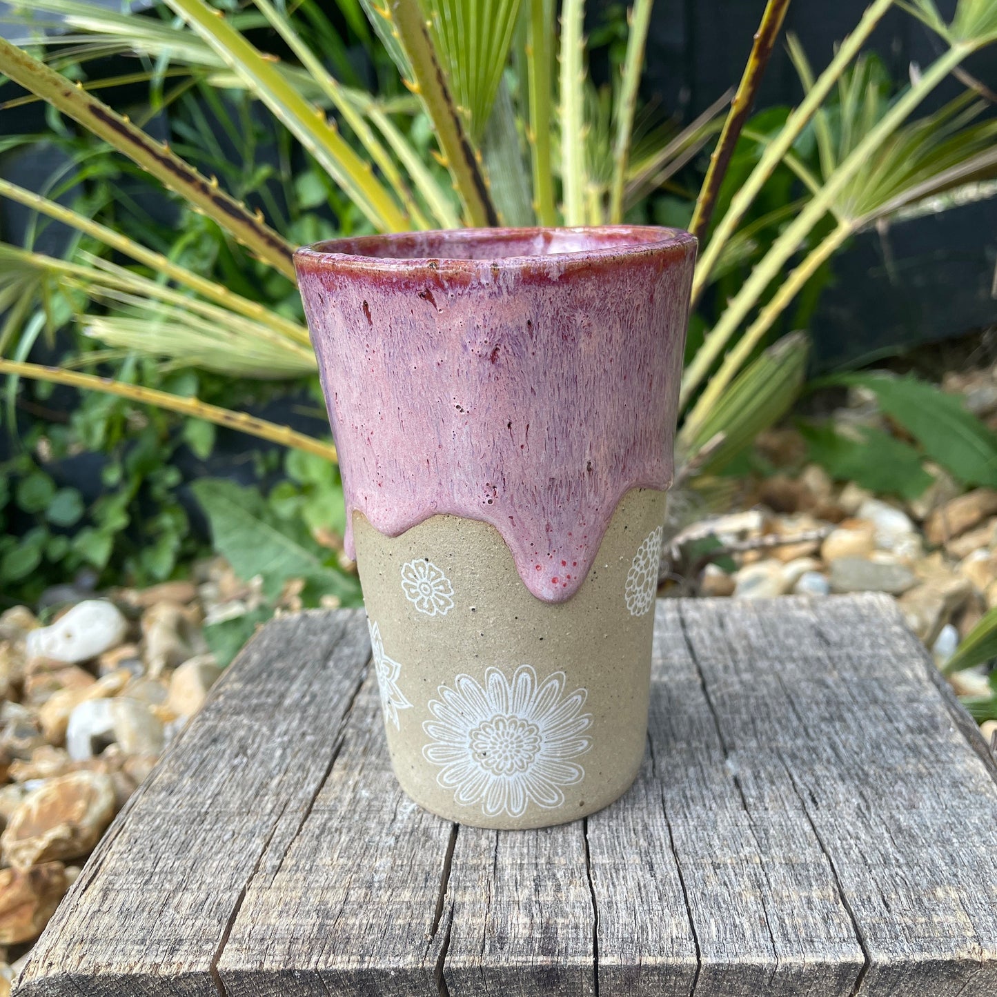 Pink Floral Ceramic Tumbler, Handmade Modern Cup