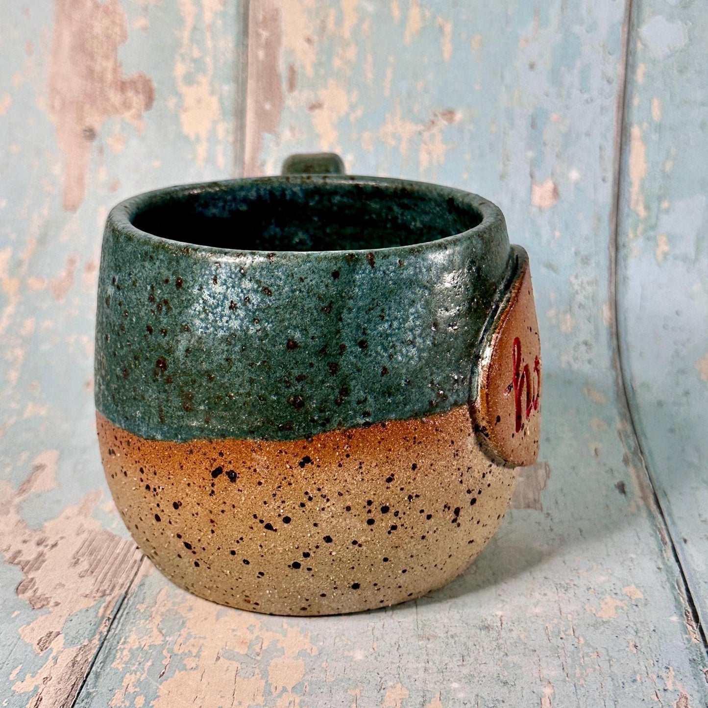 Green Christmas Hohoho Mug, Handmade Ceramic Cup - Father Christmas Santa