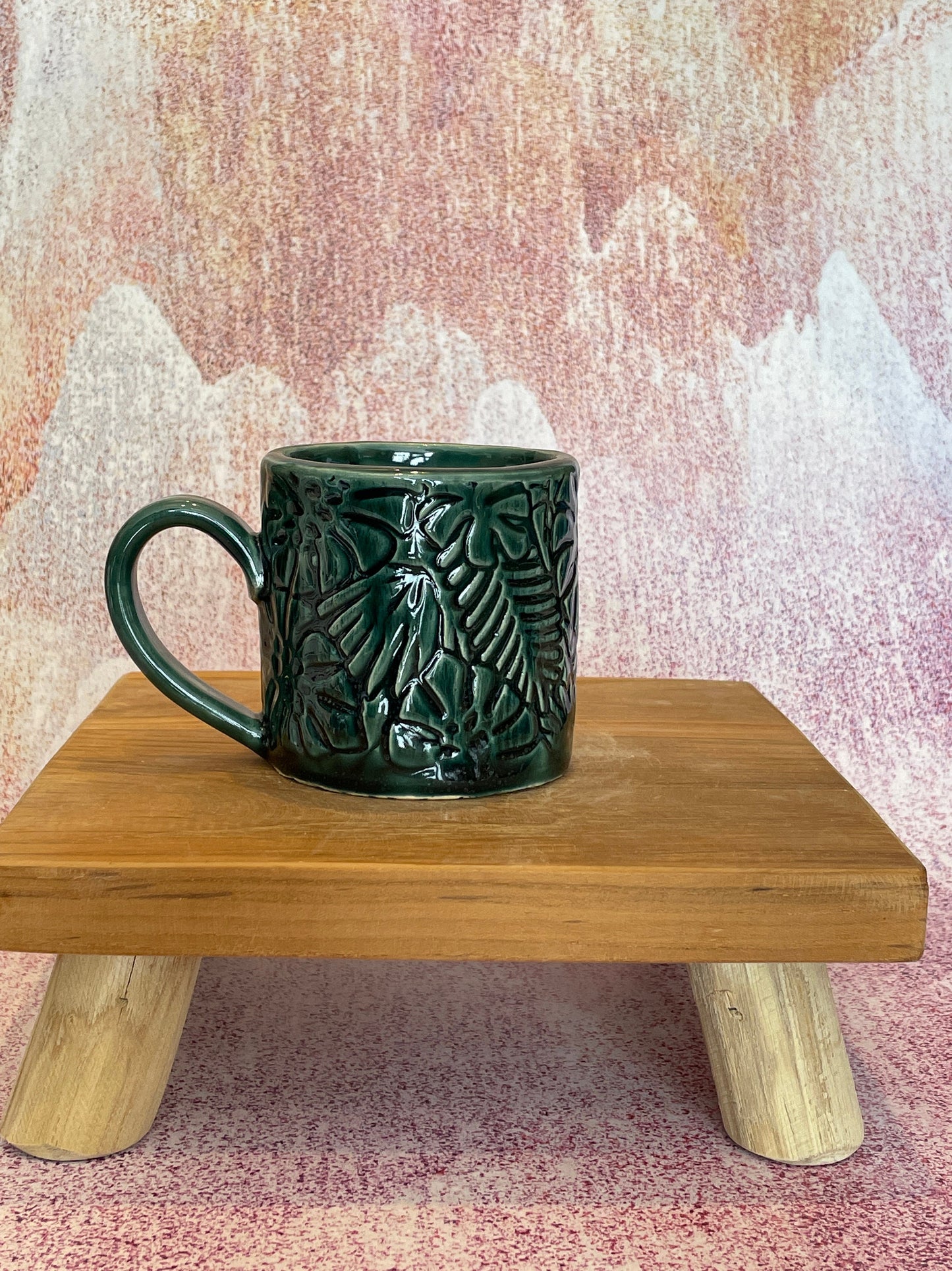 Monstera Leaf Mug, Small Green Ceramic