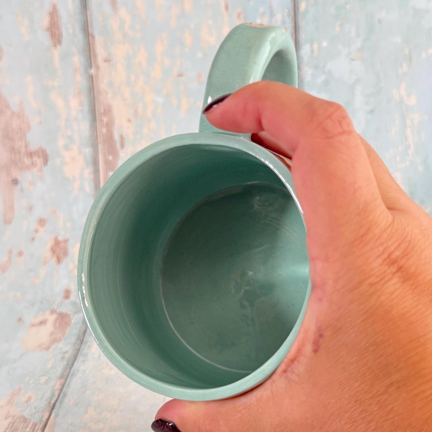 Turquoise Ghost Mug, Handmade Ceramic Cup, Spooky Halloween Mug