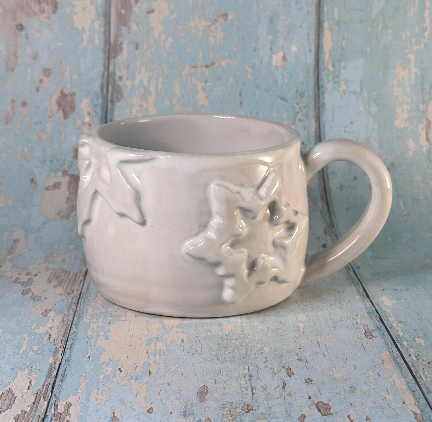 White Christmas Snowflake Mug, Handmade Ceramic Cup - Second