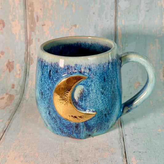 Purple and Turquoise Gold Moon Mug, Handmade Ceramic Mug