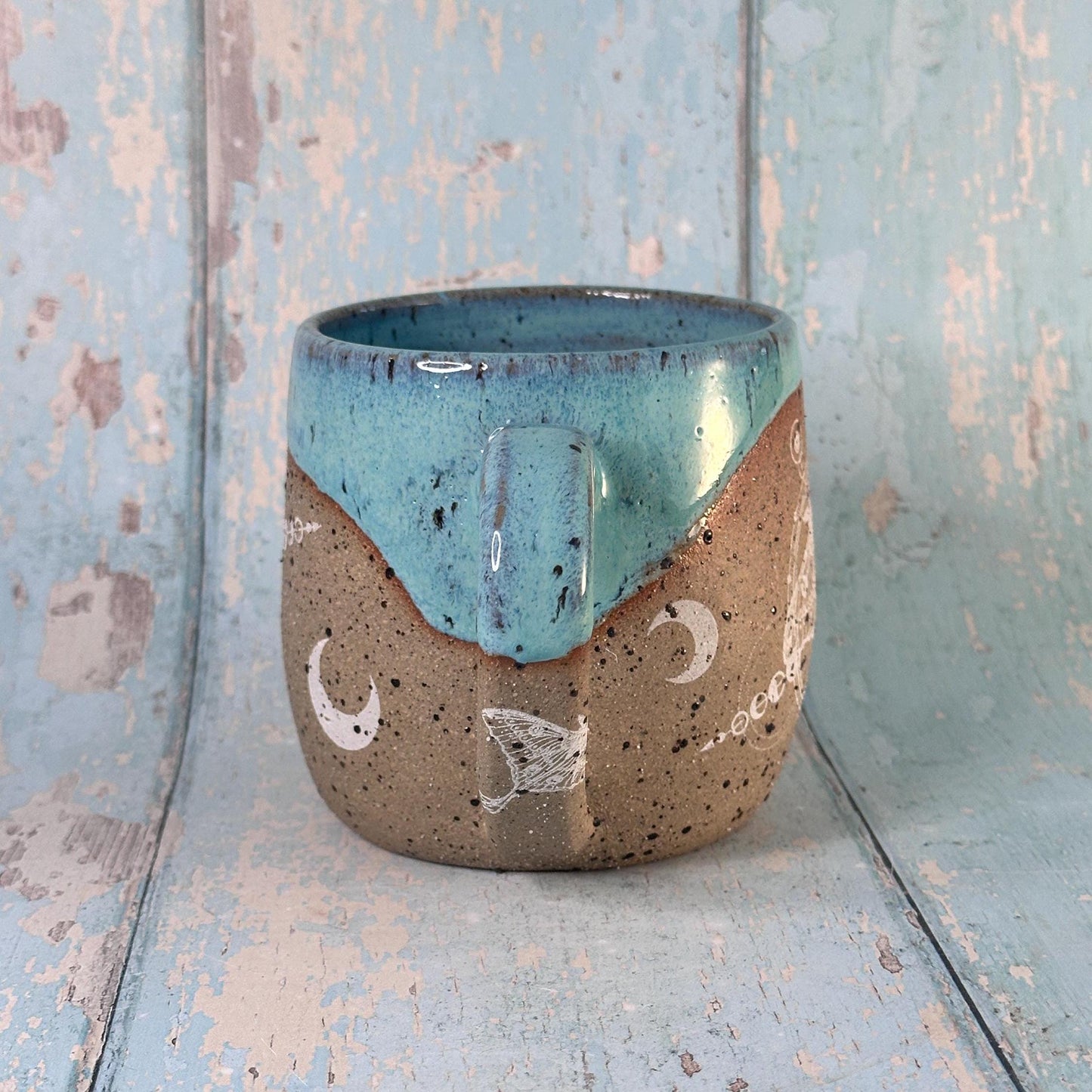 Turquoise Luna Moth Mug, Large Ceramic Cup