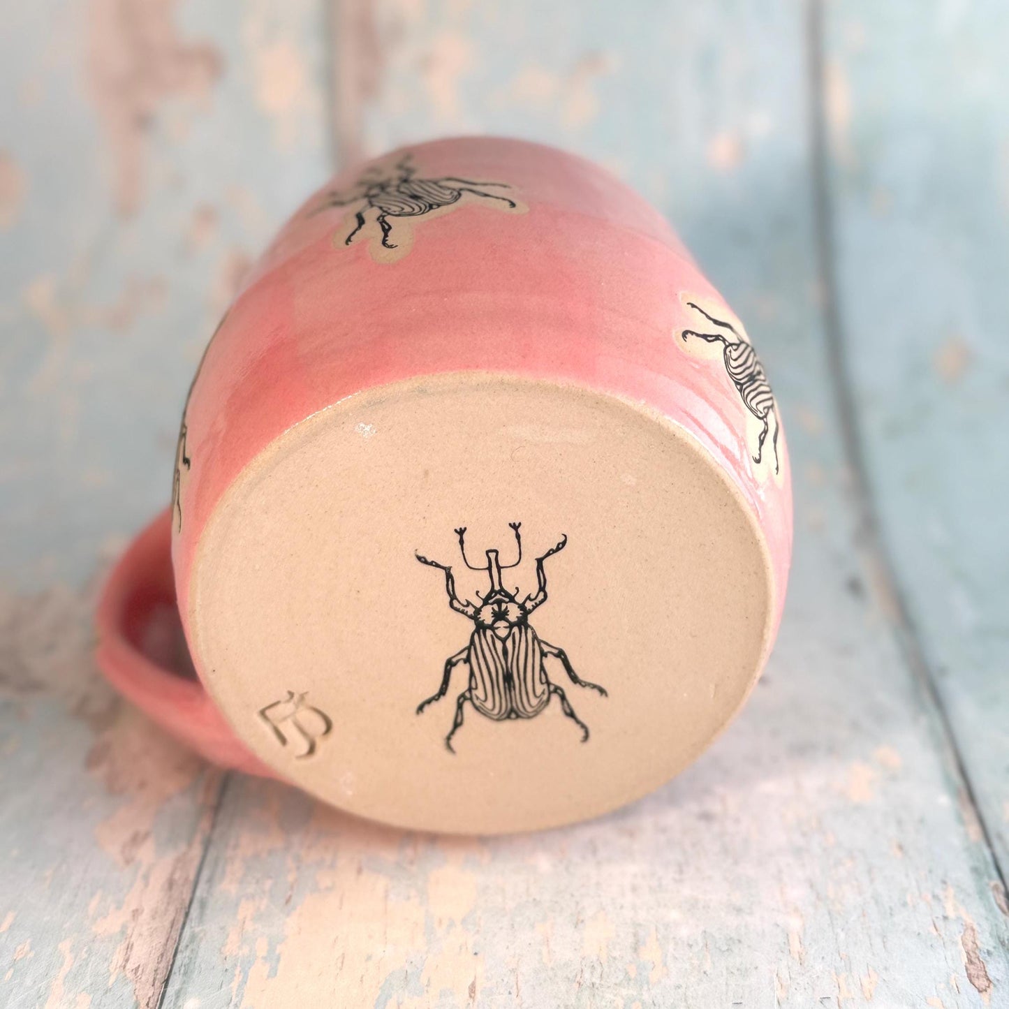 Pink Beetle Mug, Large Ceramic Cup