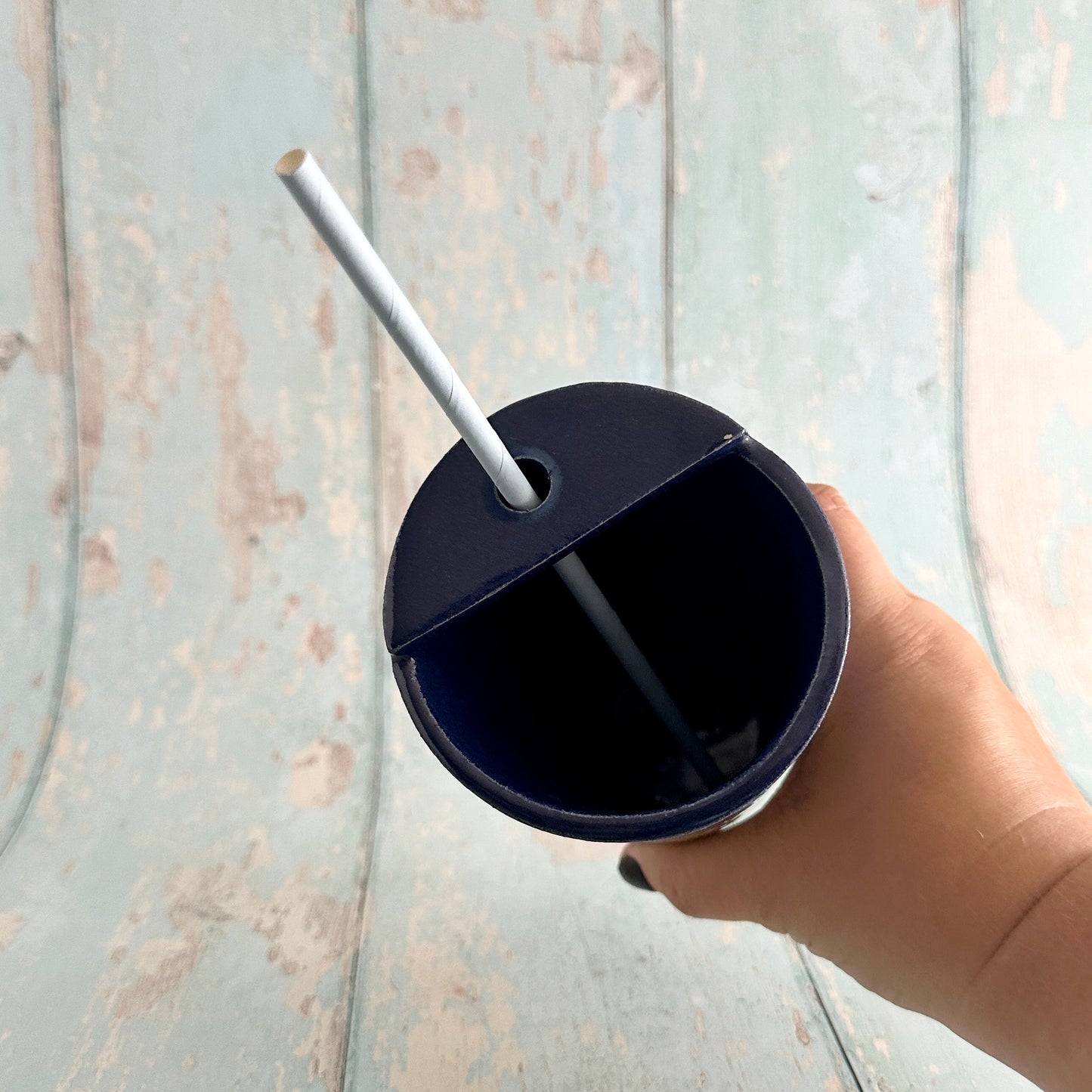 Blue, Yellow and Green Straw-holder Tumbler, Large Ceramic Cup