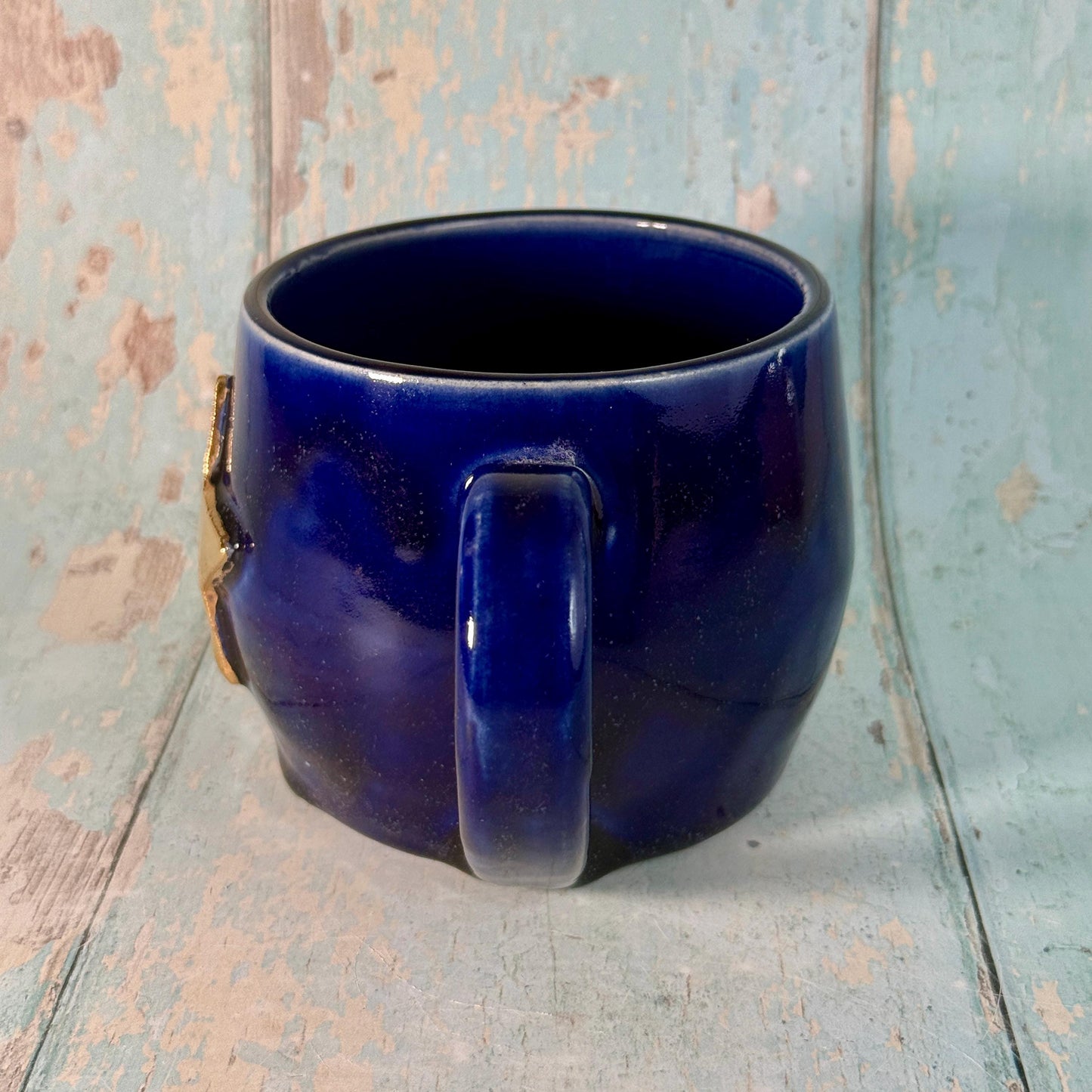 Dark Blue Gold Star Mug, Handmade Ceramic Mug