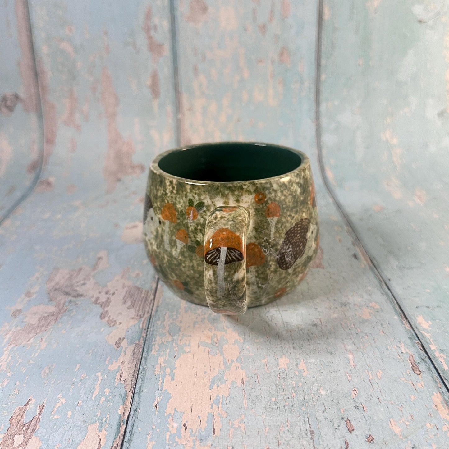 Green and Black Hedgehog Mug, Large Ceramic Cup