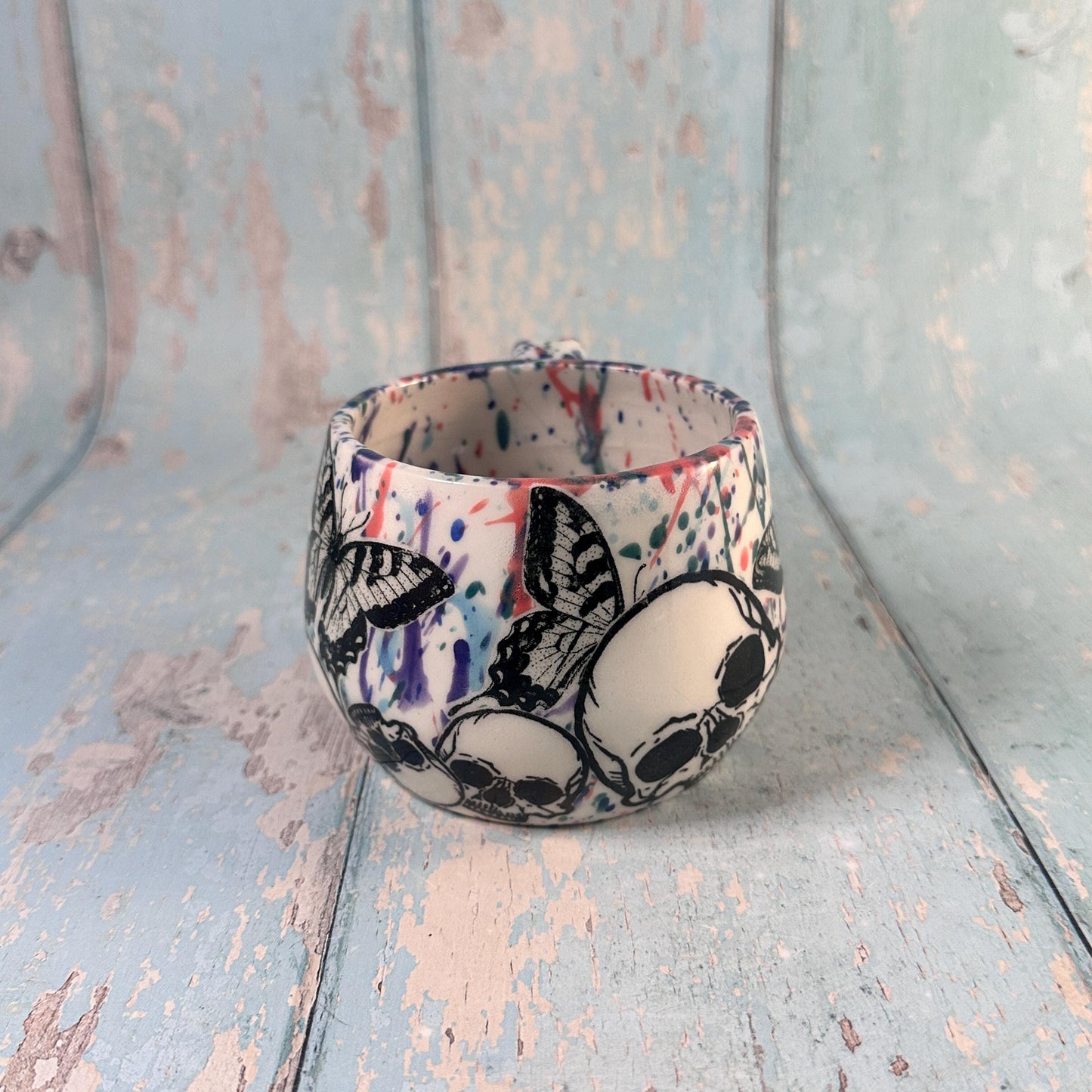 Skull and Butterfly Mug, Pink Purple Handmade Ceramic Cup