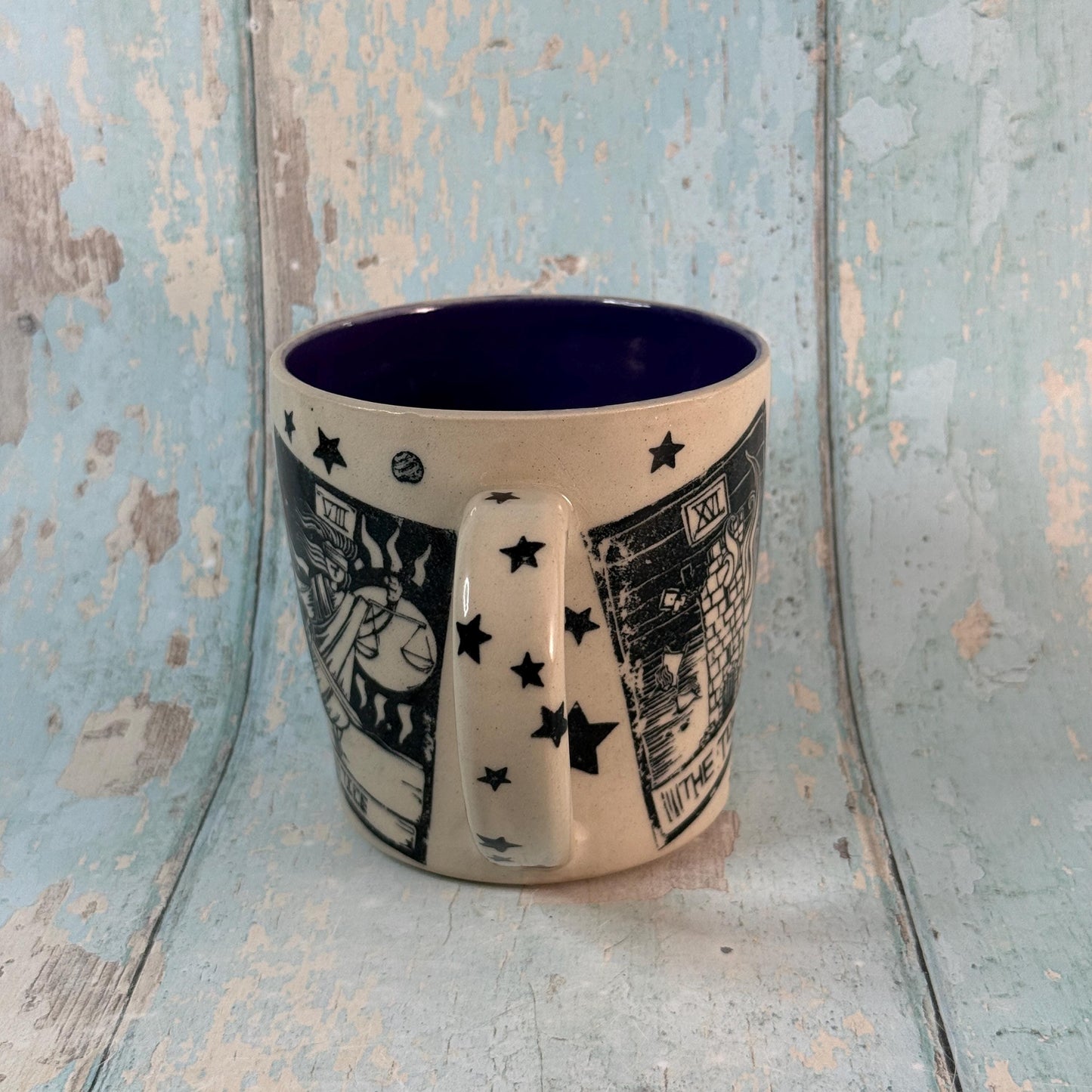 Black and White Tarot and Star Mug, Large Ceramic Cup