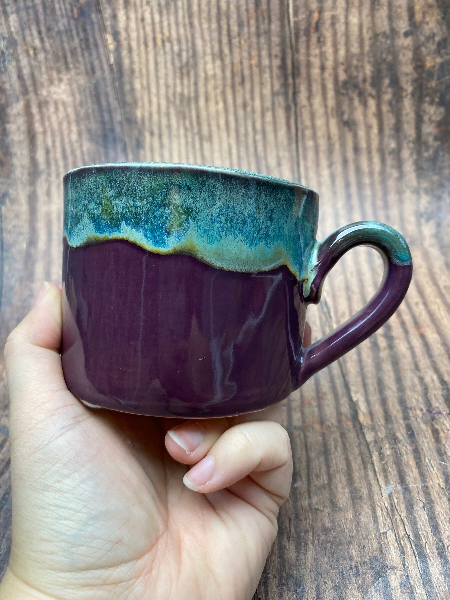 Purple and Green Mug, Large Ceramic Cup