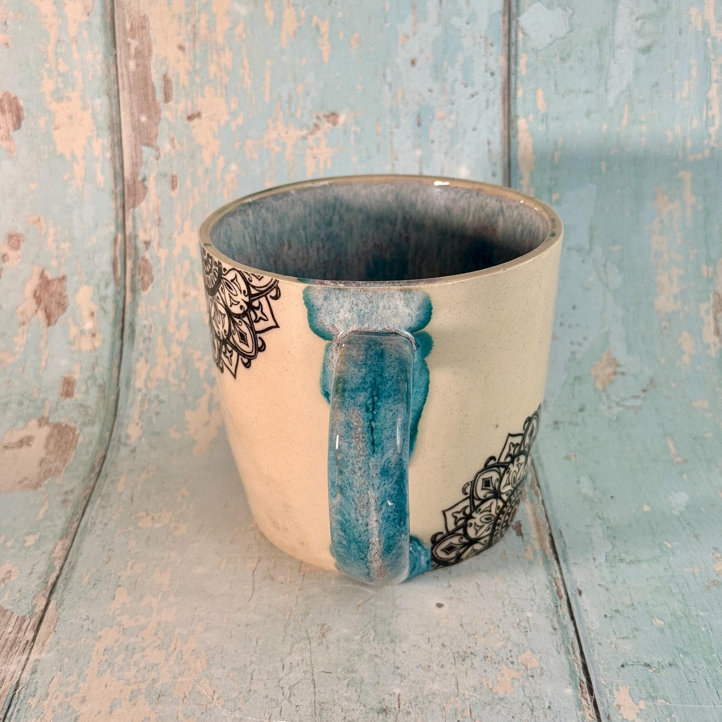 Turquoise Mandala Mug, Large Ceramic Cup