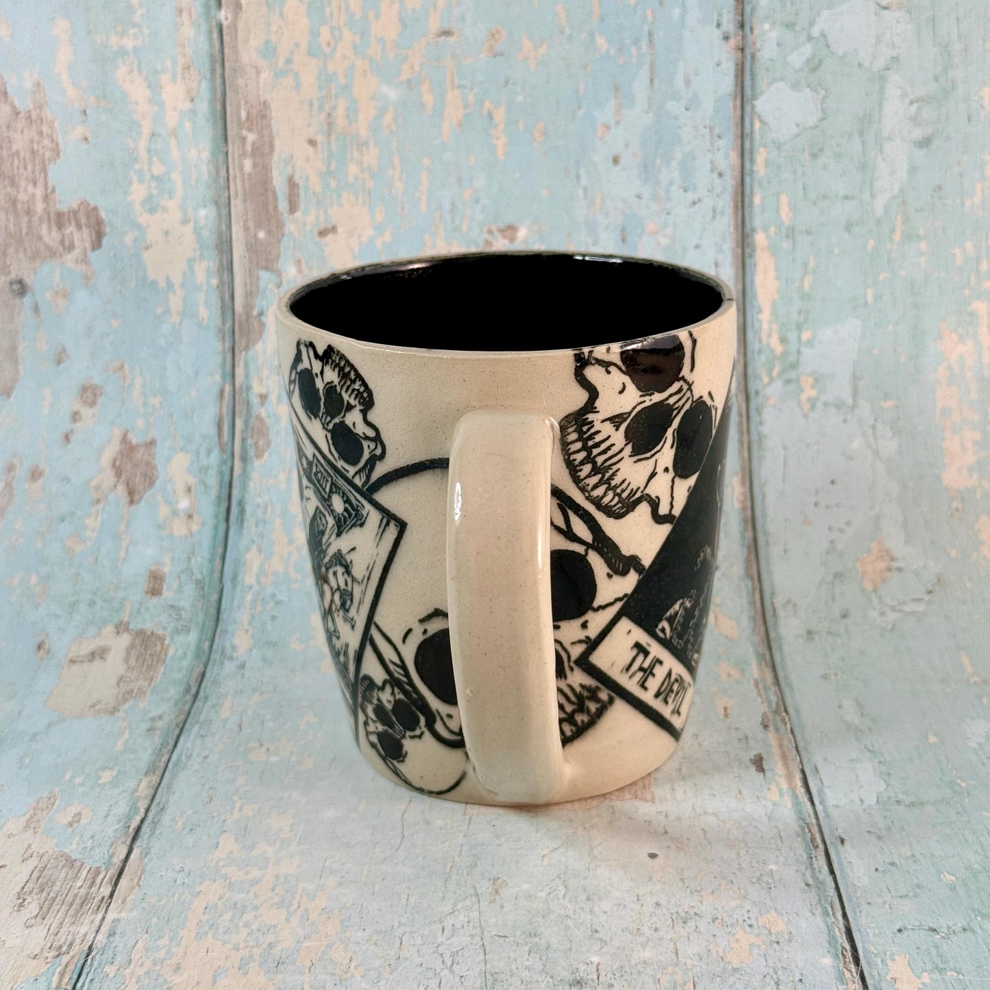 Black and White Tarot and Skull Mug, Large Ceramic Cup