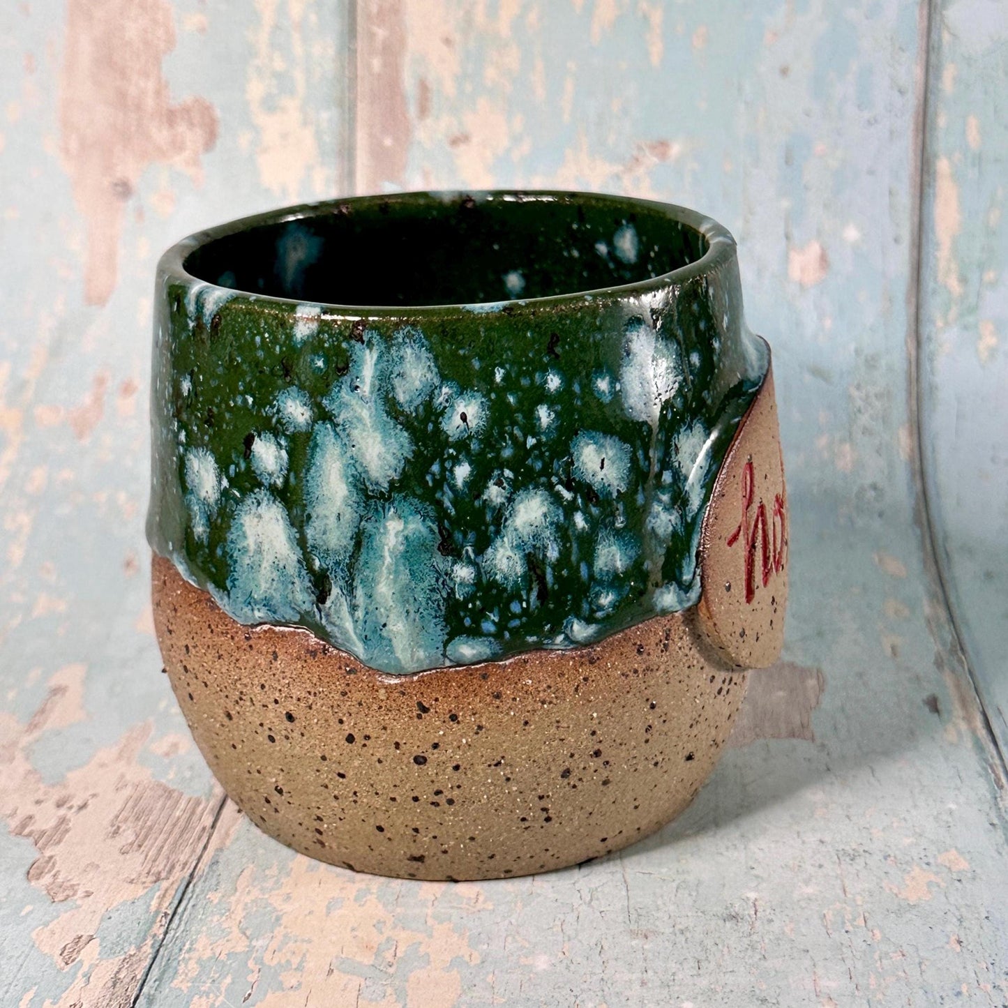 Green Christmas Hohoho Mug, Handmade Ceramic Cup - Father Christmas Santa