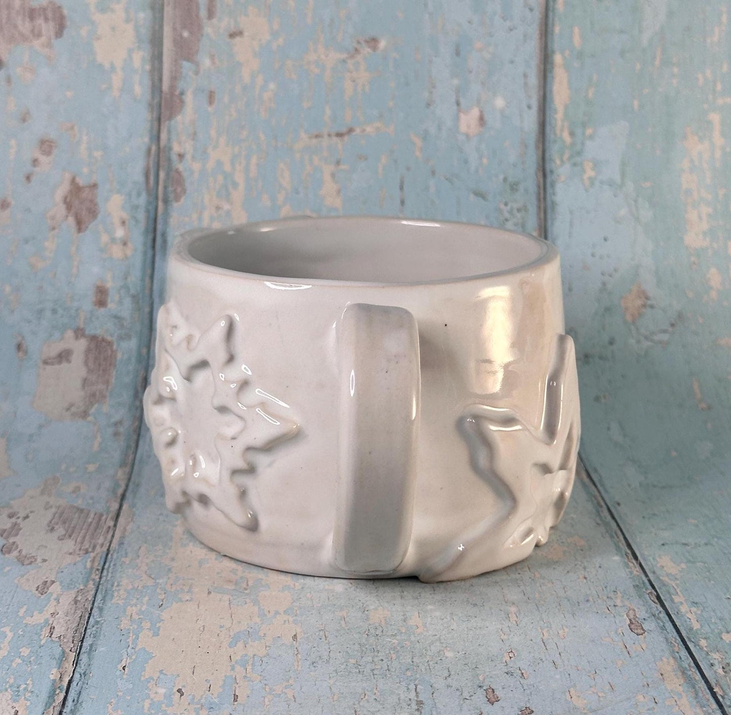 White Christmas Snowflake Mug, Handmade Ceramic Cup - Second