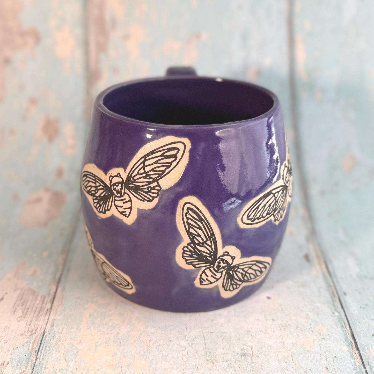 Purple Cicadas Mug, Large Ceramic Cup