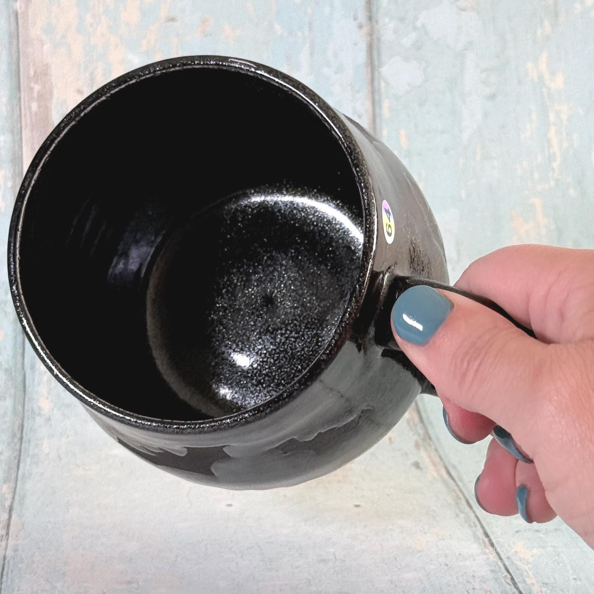Glittery Black Bat Mug, Handmade Ceramic Cup, Spooky Halloween Mug - FJD Ceramics