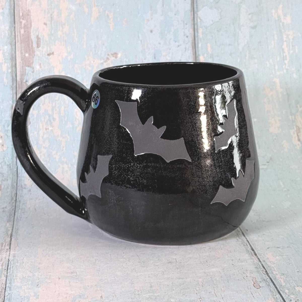 Glittery Black Bat Mug, Handmade Ceramic Cup, Spooky Halloween Mug - FJD Ceramics