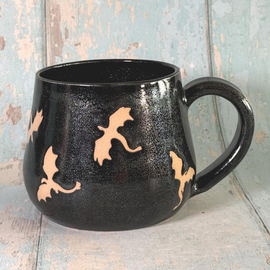 Glittery Black Dragon Mug, Handmade Ceramic Cup - FJD Ceramics