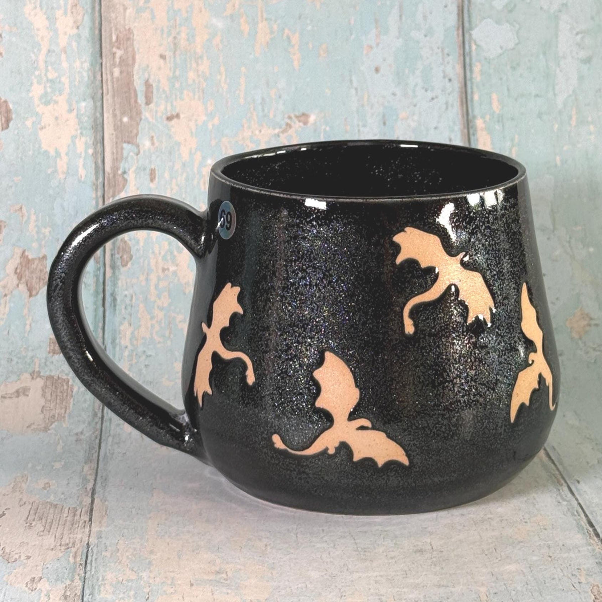 Glittery Black Dragon Mug, Handmade Ceramic Cup - FJD Ceramics