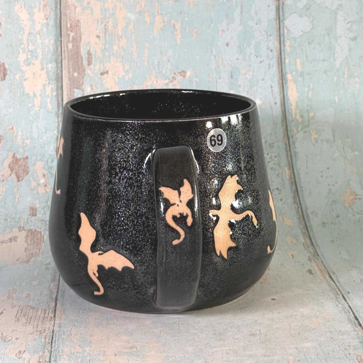 Glittery Black Dragon Mug, Handmade Ceramic Cup - FJD Ceramics