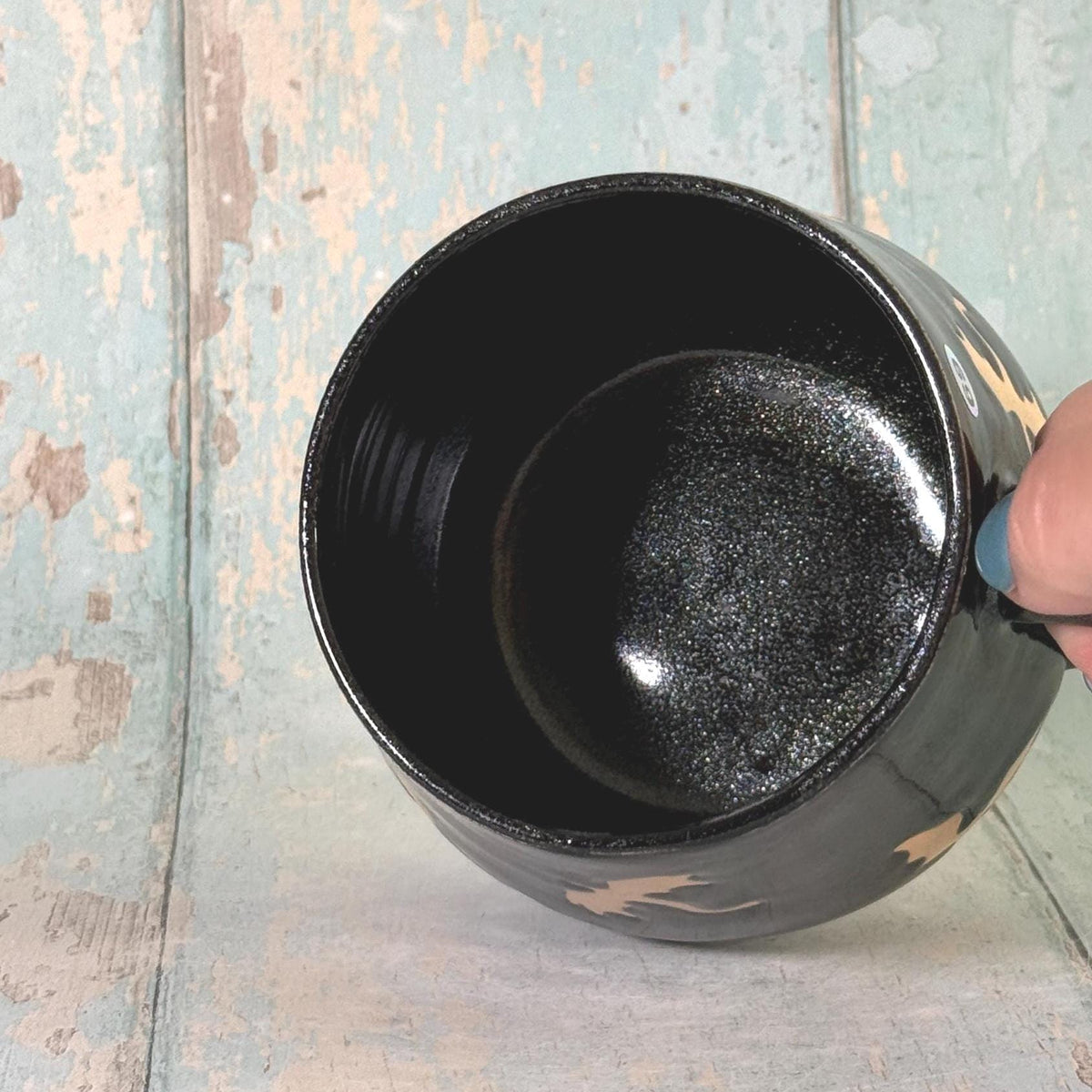 Glittery Black Dragon Mug, Handmade Ceramic Cup - FJD Ceramics