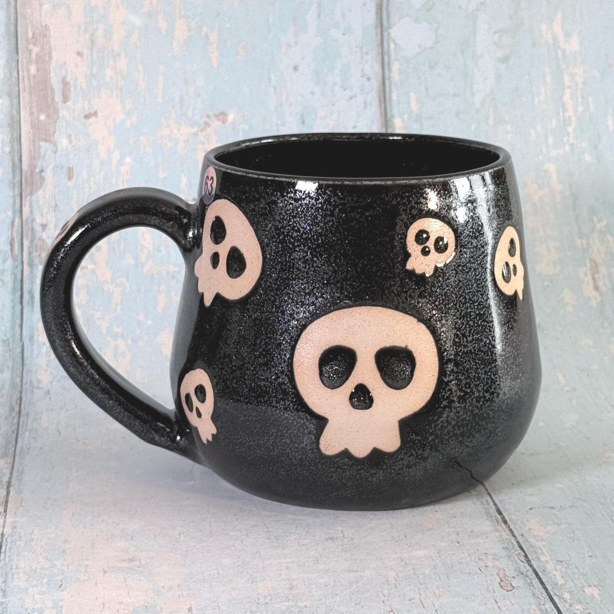 Glittery Black Skull Mug, Handmade Ceramic Cup, Spooky Halloween Mug - FJD Ceramics