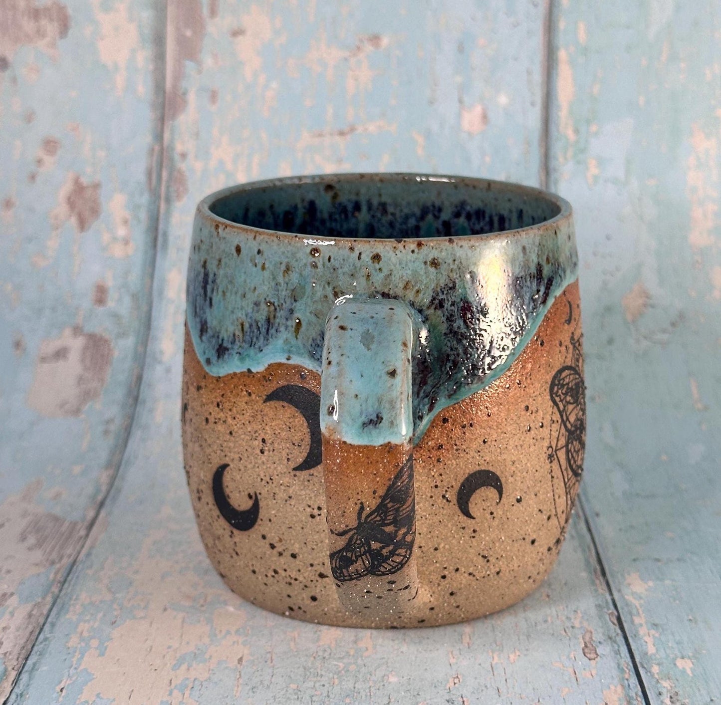 Green and Red Moth Mug, Large Ceramic Cup - FJD Ceramics