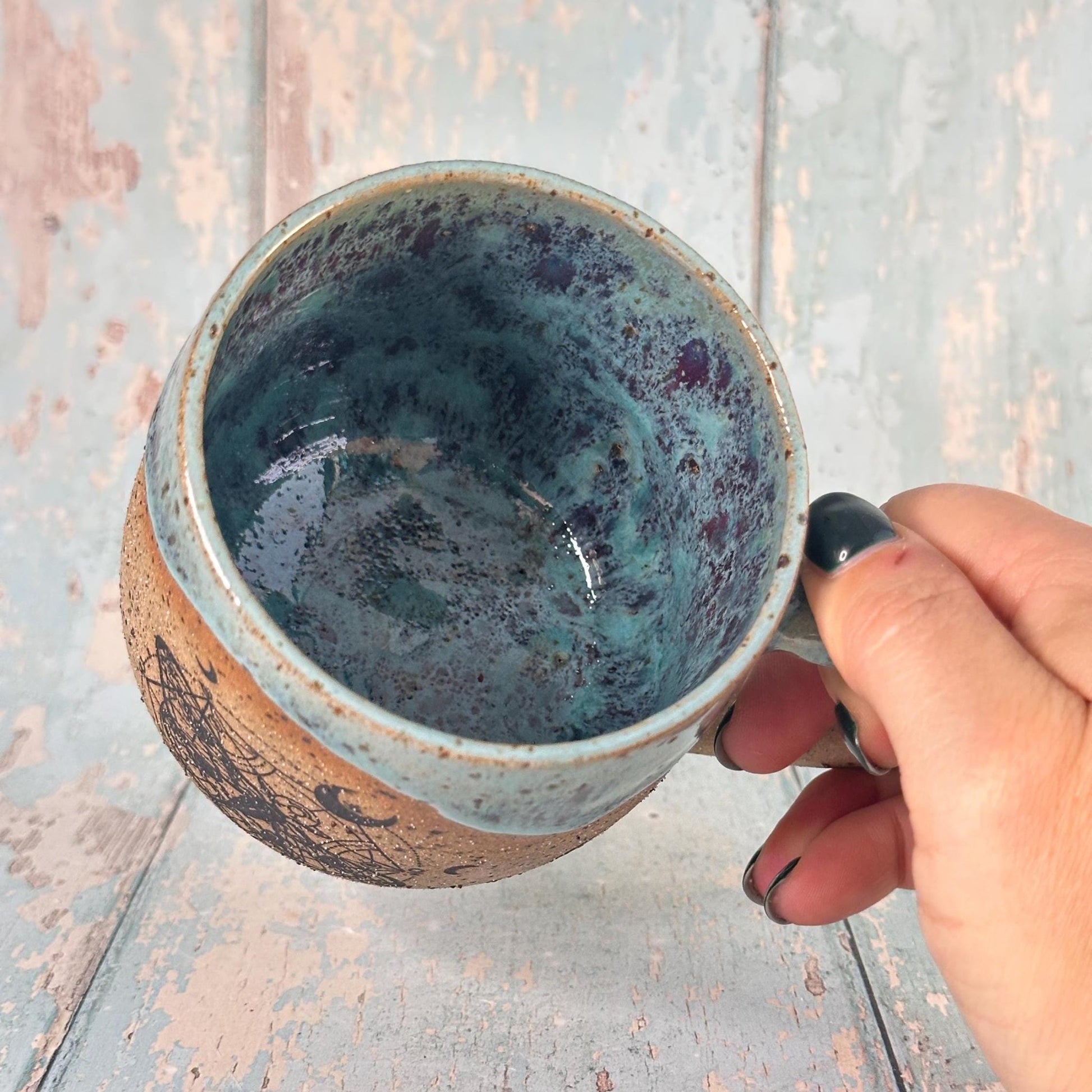 Green and Red Moth Mug, Large Ceramic Cup - FJD Ceramics
