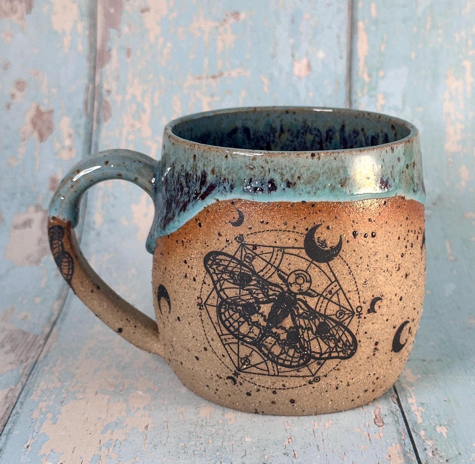Green and Red Moth Mug, Large Ceramic Cup - FJD Ceramics