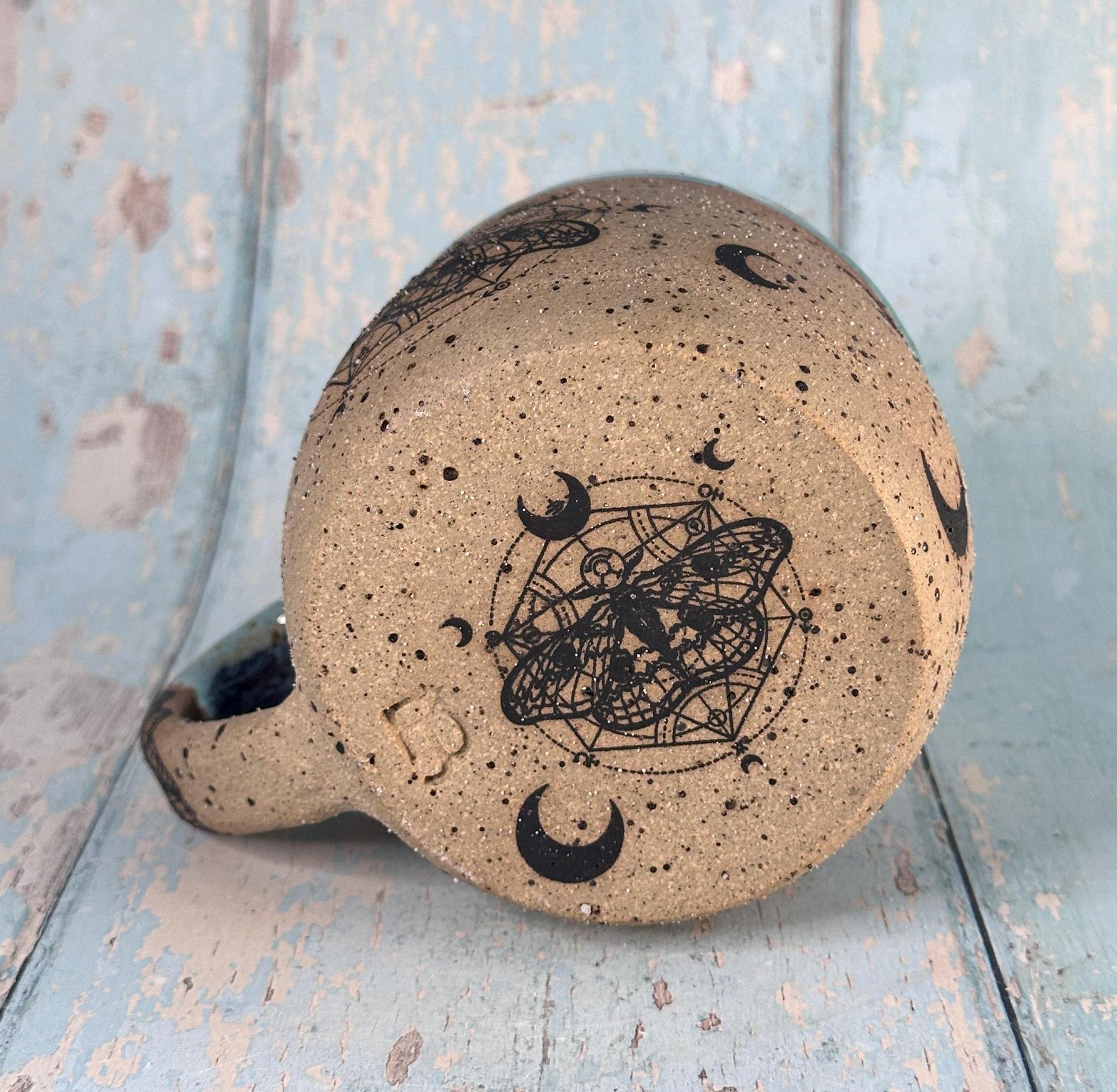 Green and Red Moth Mug, Large Ceramic Cup - FJD Ceramics