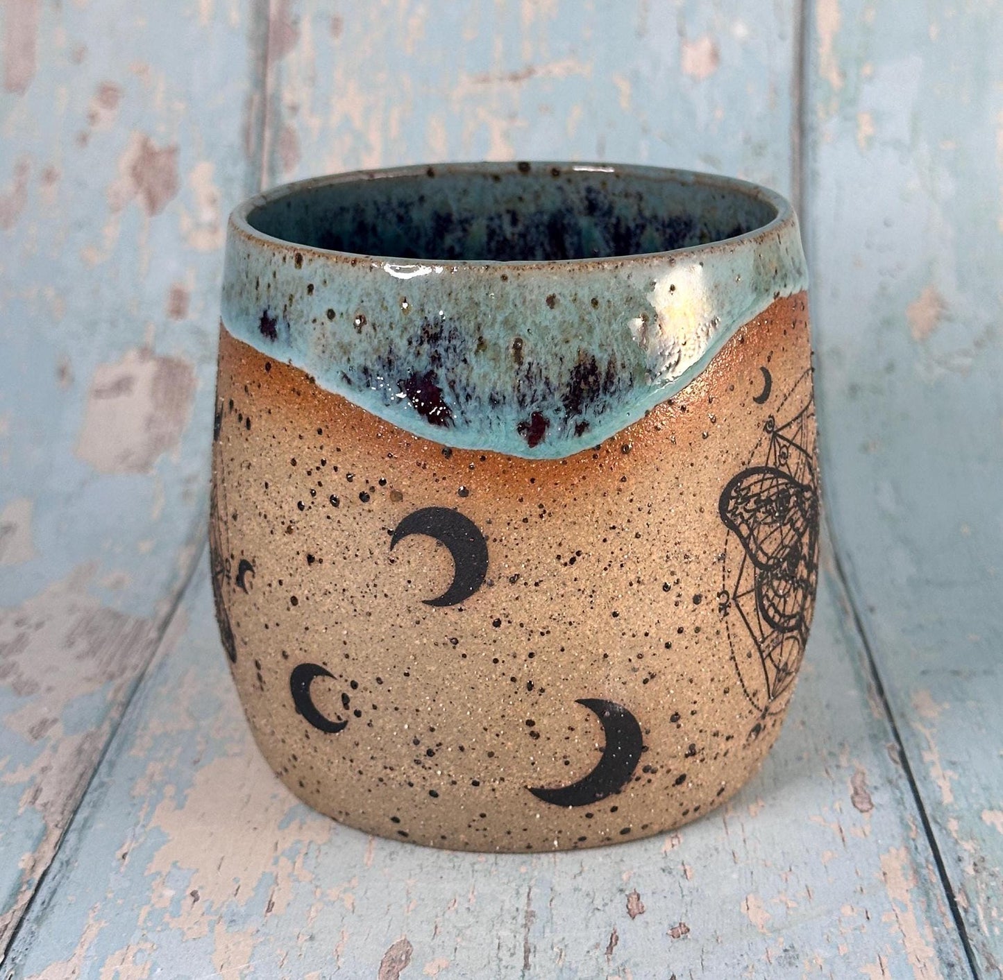 Green and Red Moth Mug, Large Ceramic Cup - FJD Ceramics