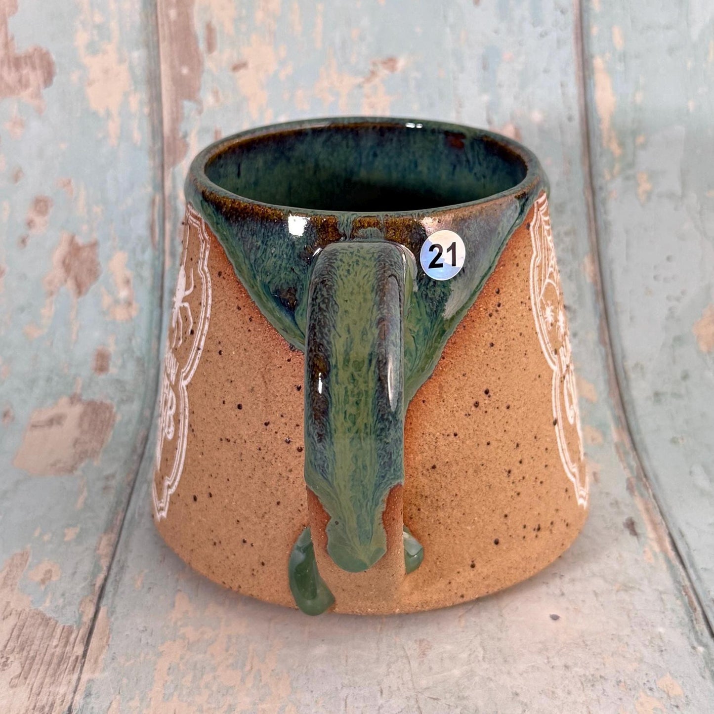 Green and White "Cobweb Stew" Mug Halloween Spooky Season Cup - FJD Ceramics