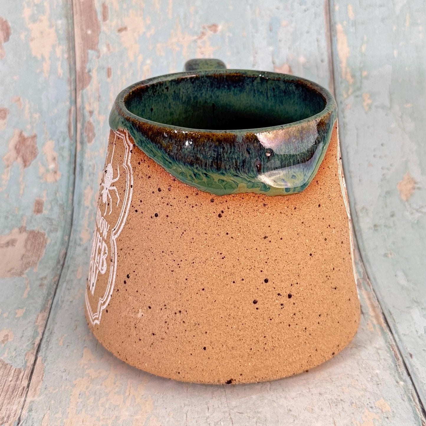Green and White "Cobweb Stew" Mug Halloween Spooky Season Cup - FJD Ceramics