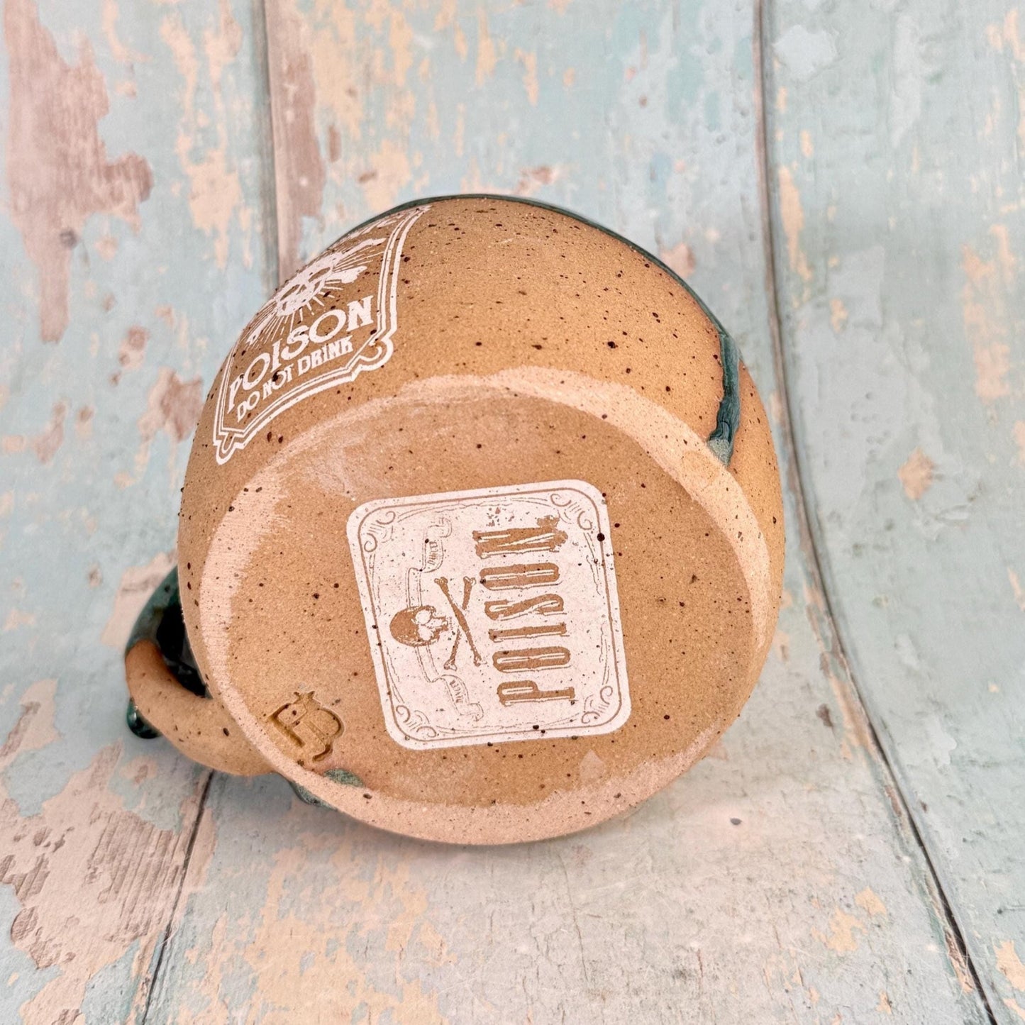 Green and White "Poison" Witch Label Mug Halloween Spooky Season Cup - FJD Ceramics