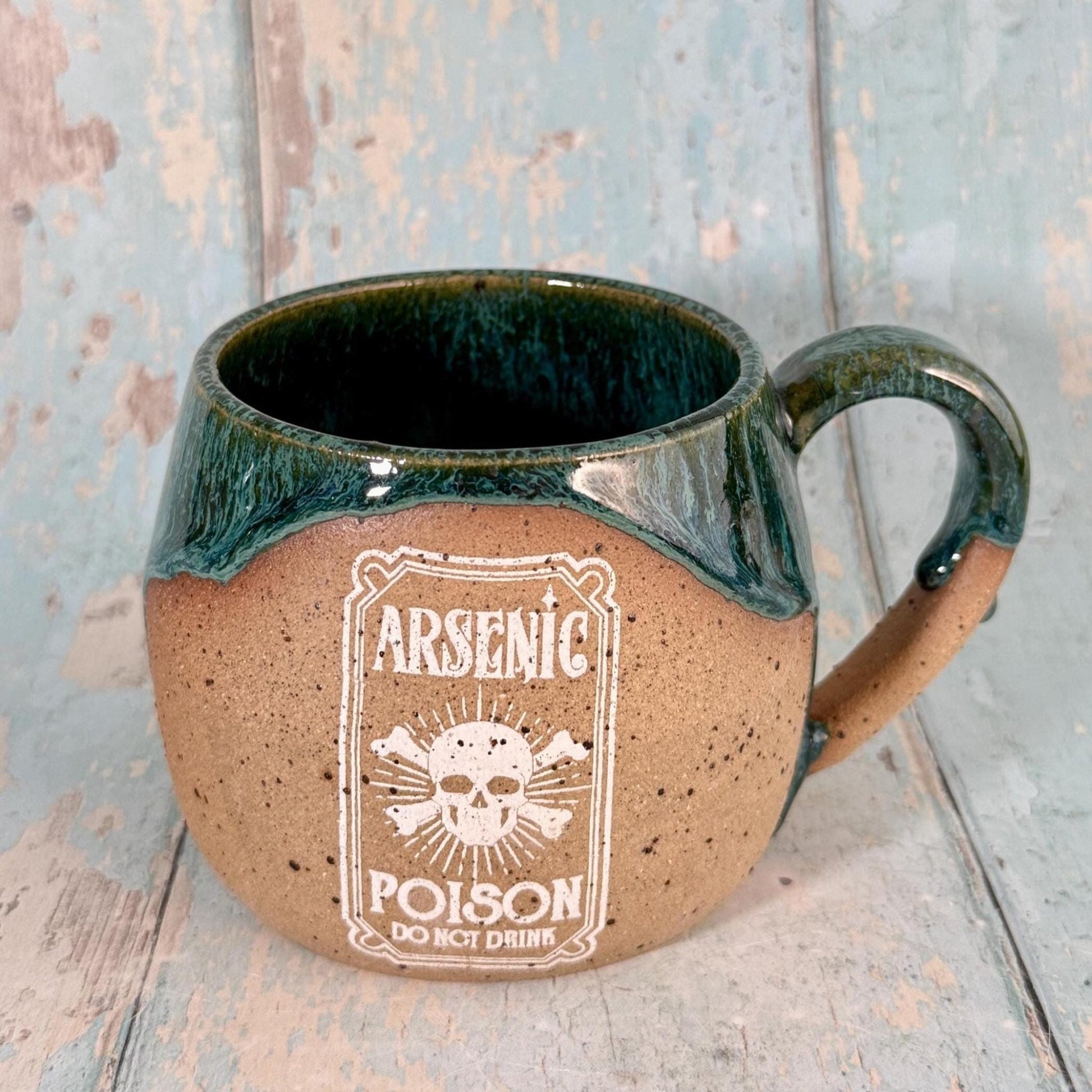 Green and White "Poison" Witch Label Mug Halloween Spooky Season Cup - FJD Ceramics