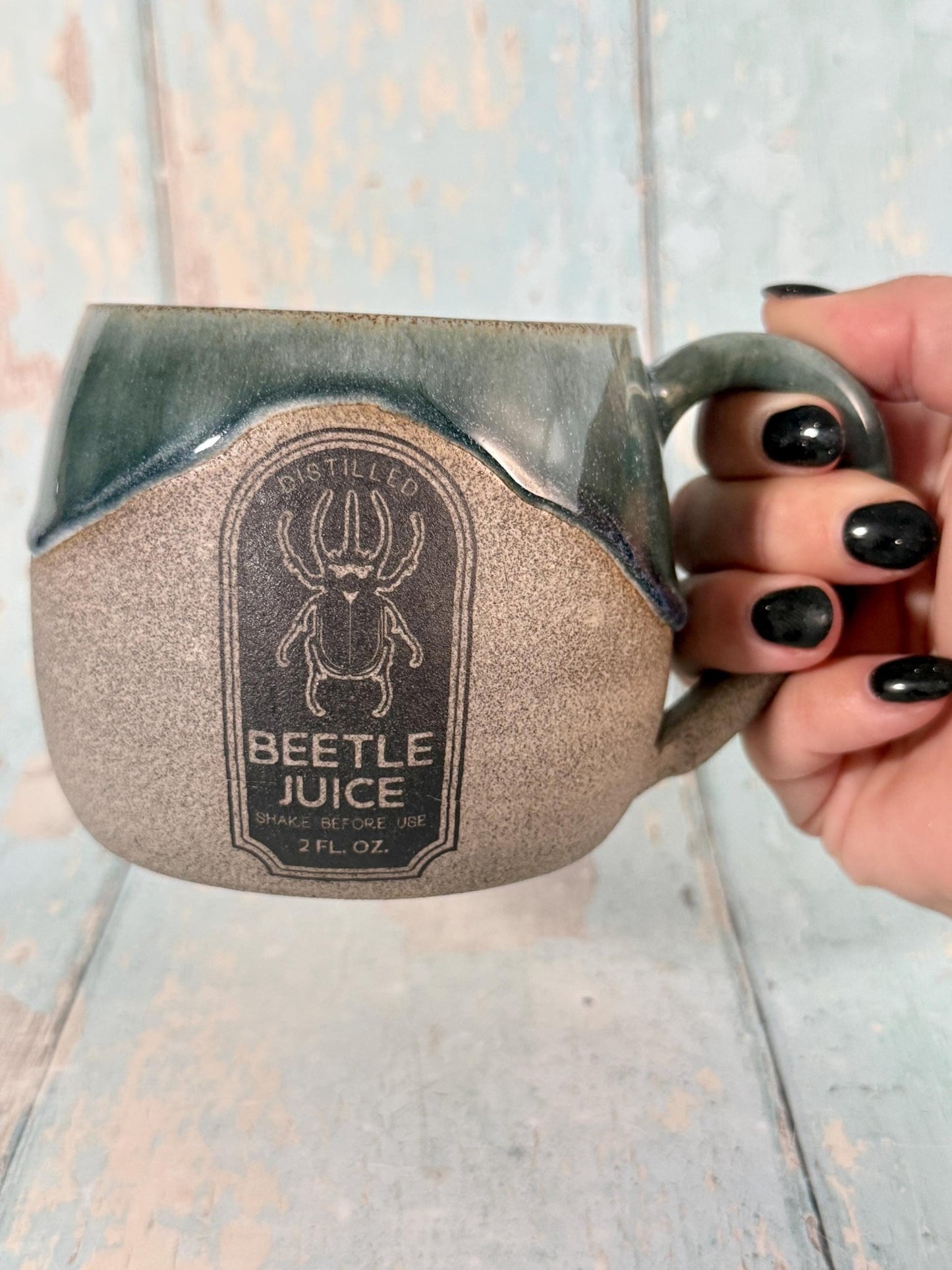 Green Beetle Juice Label Mug Halloween Spooky Season Cup - FJD Ceramics