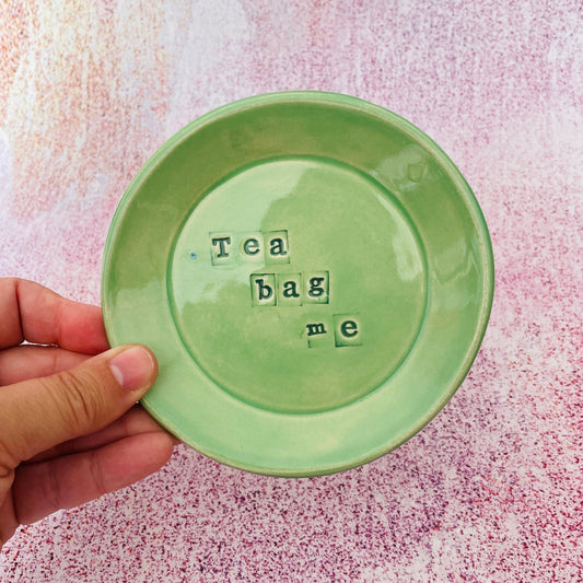 Green Ceramic Dish, Tea Bag Holder - FJD Ceramics