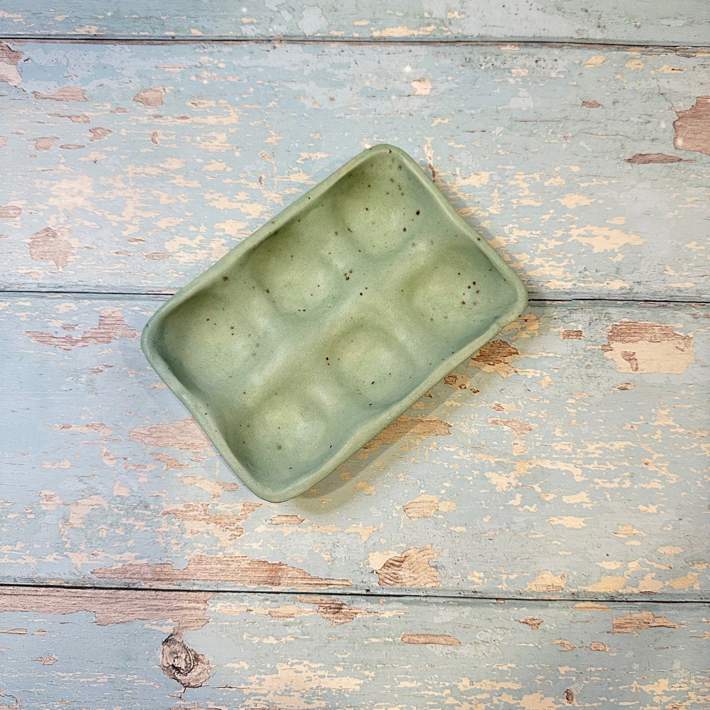 Green Ceramic Egg Tray, Holds 6 or 12 Eggs - FJD Ceramics