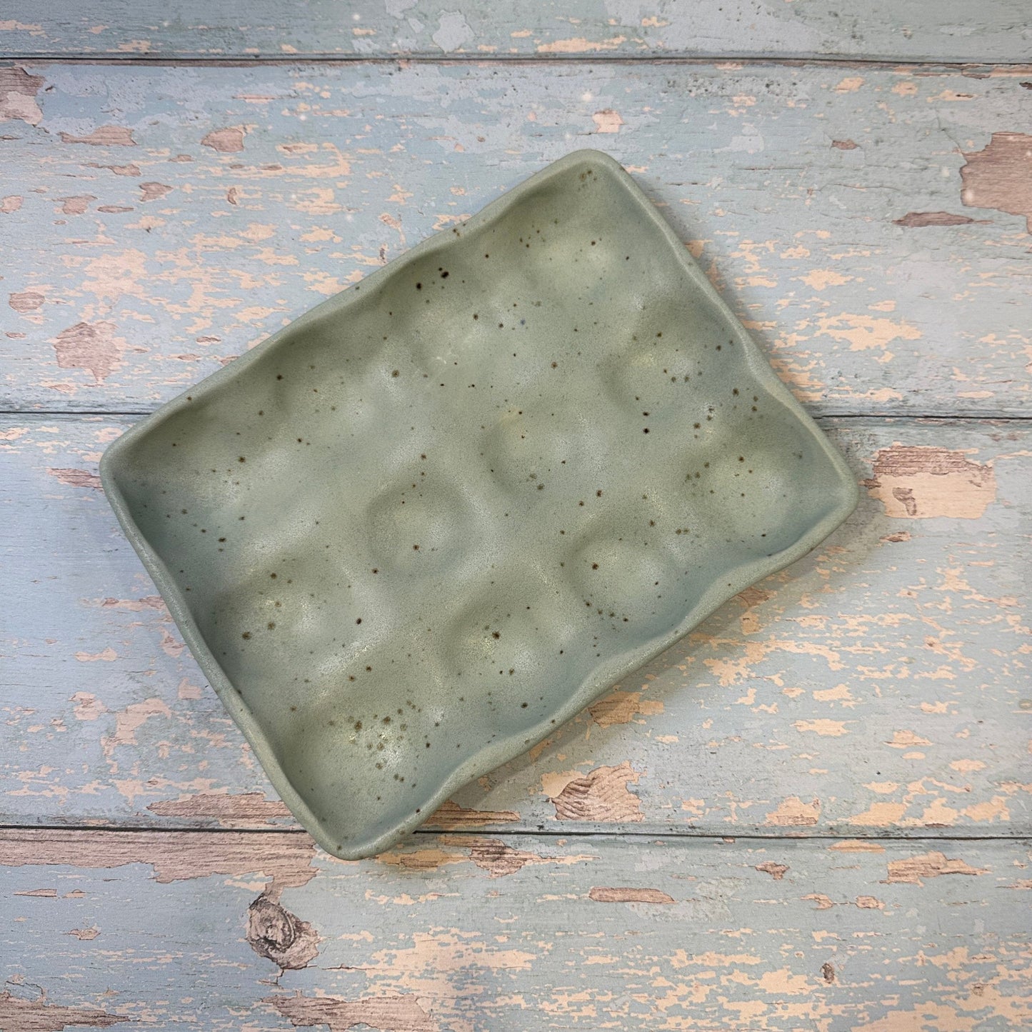 Green Ceramic Egg Tray, Holds 6 or 12 Eggs - FJD Ceramics
