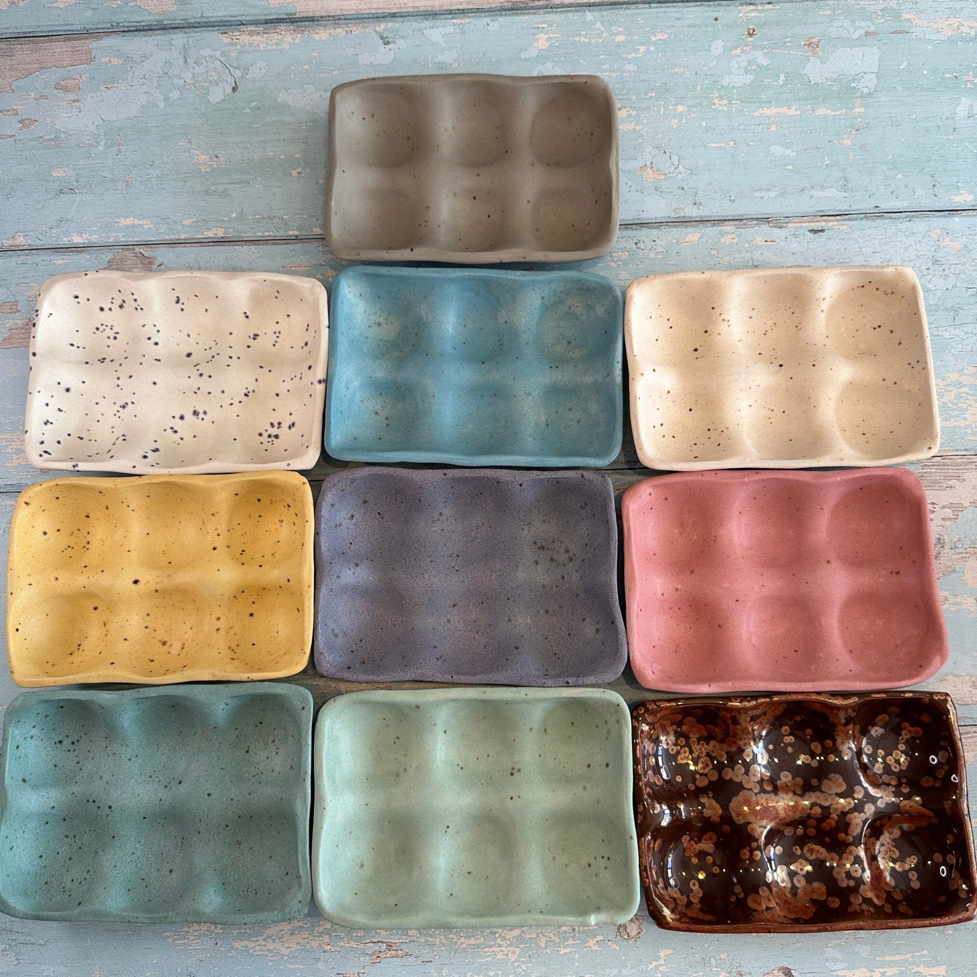 Green Ceramic Egg Tray, Holds 6 or 12 Eggs - FJD Ceramics