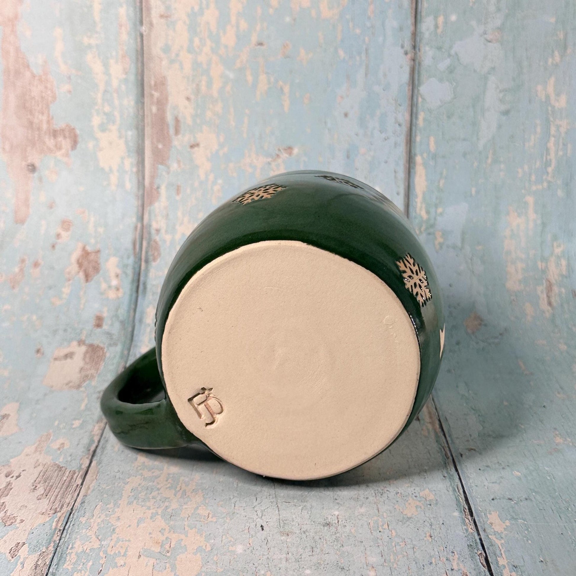 Green Christmas Hippo Mug, Handmade Ceramic Cup - FJD Ceramics