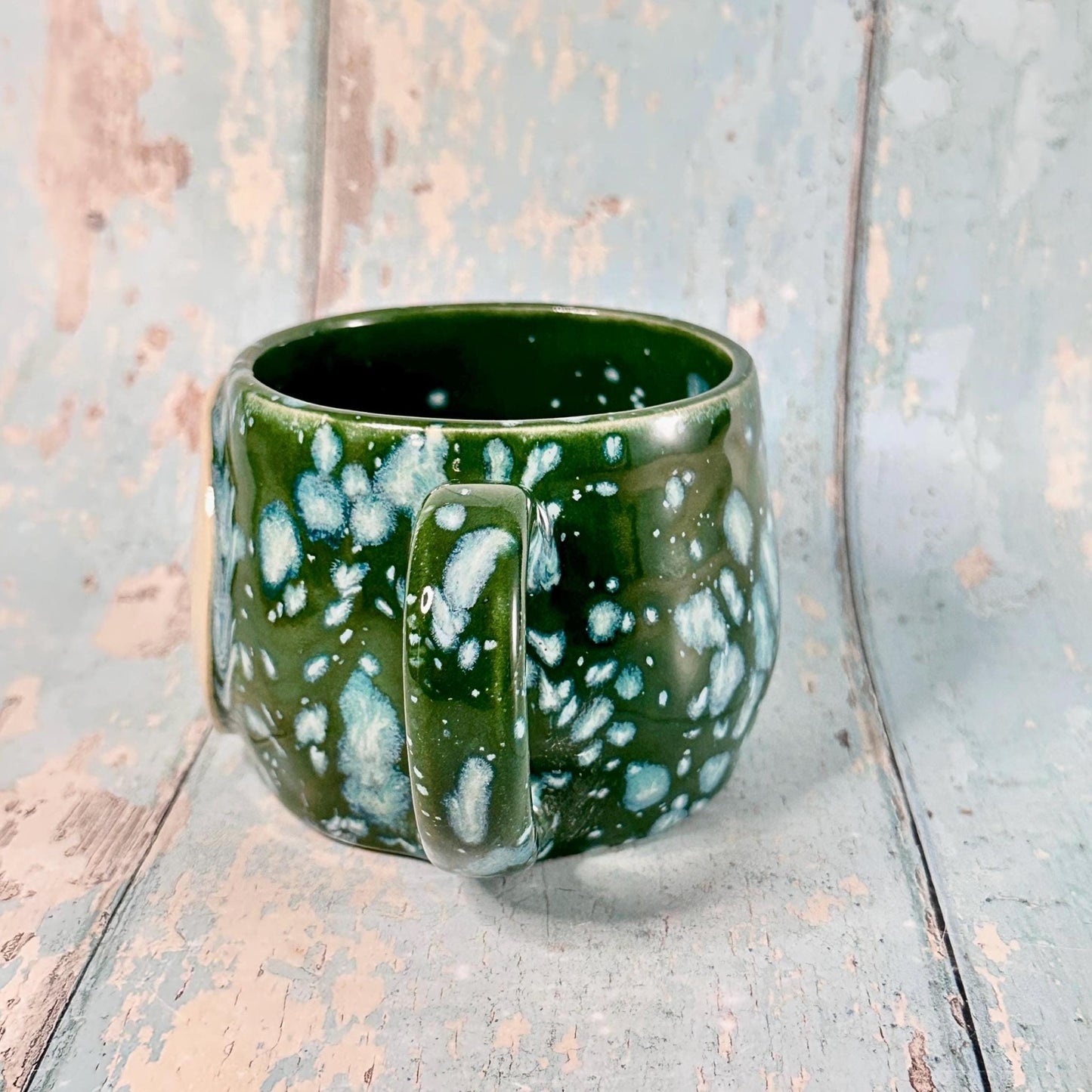 Green Christmas Snow Globe Mug, Handmade Ceramic Cup - FJD Ceramics