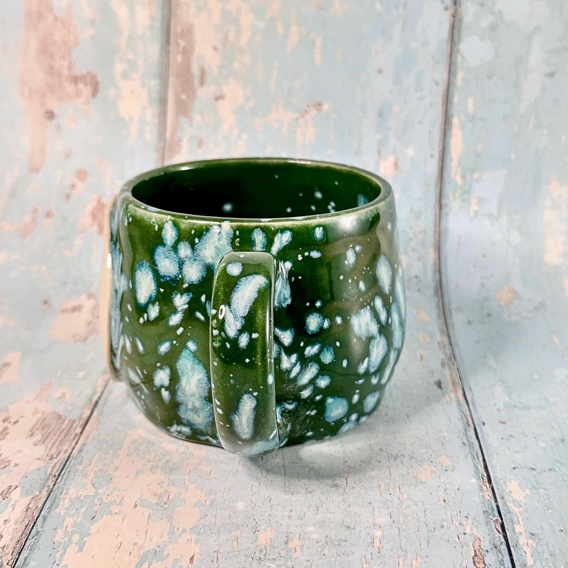 Green Christmas Snow Globe Mug, Handmade Ceramic Cup - FJD Ceramics
